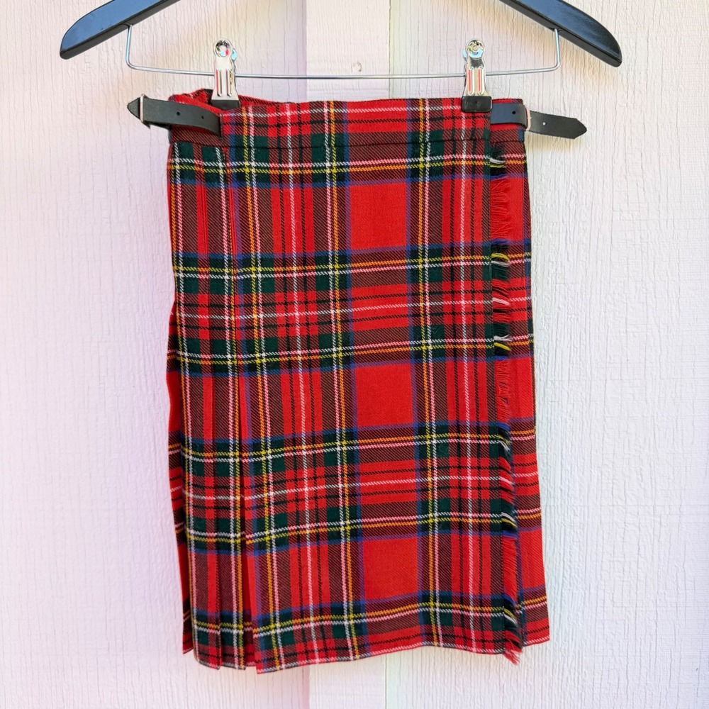 James Pringle Weavers Girls Red Tartan Wool Kilt Skirt Made in Scotland Size 8